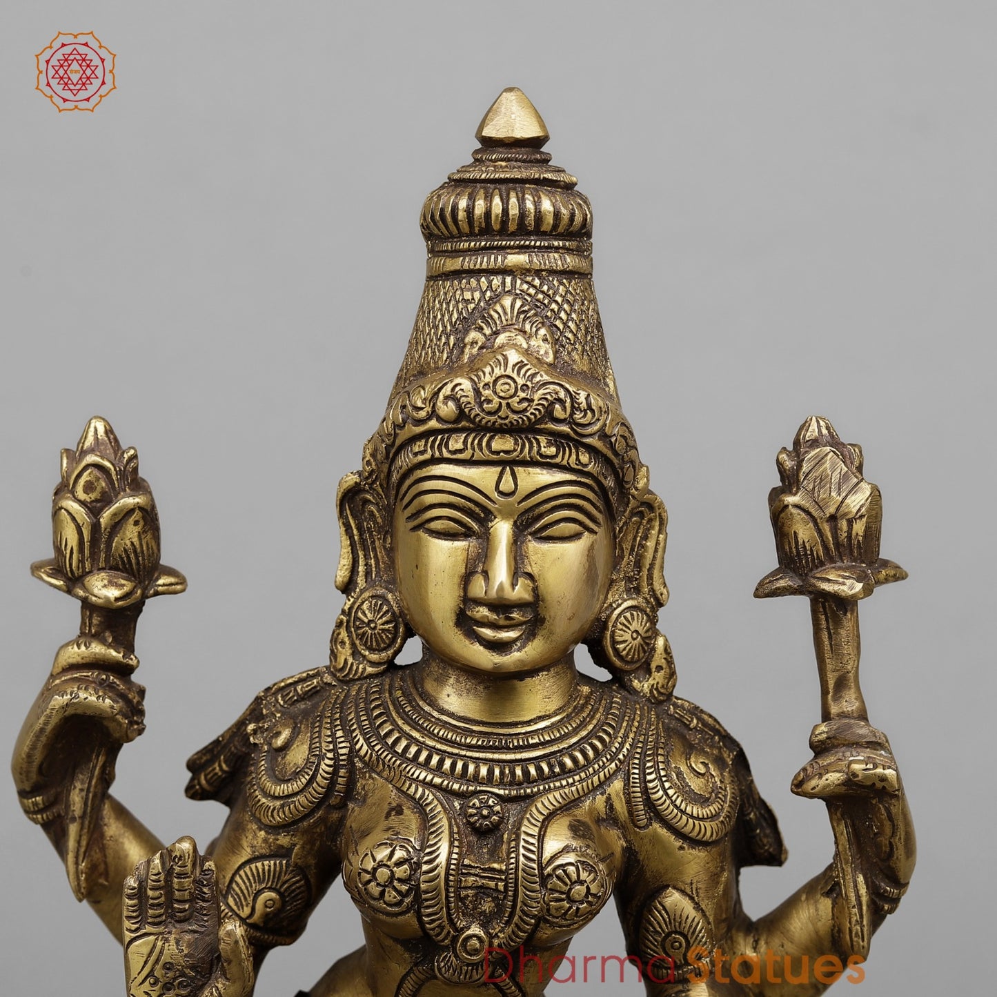 Brass Lakshmi Standing Fine, Antique Finish 17”