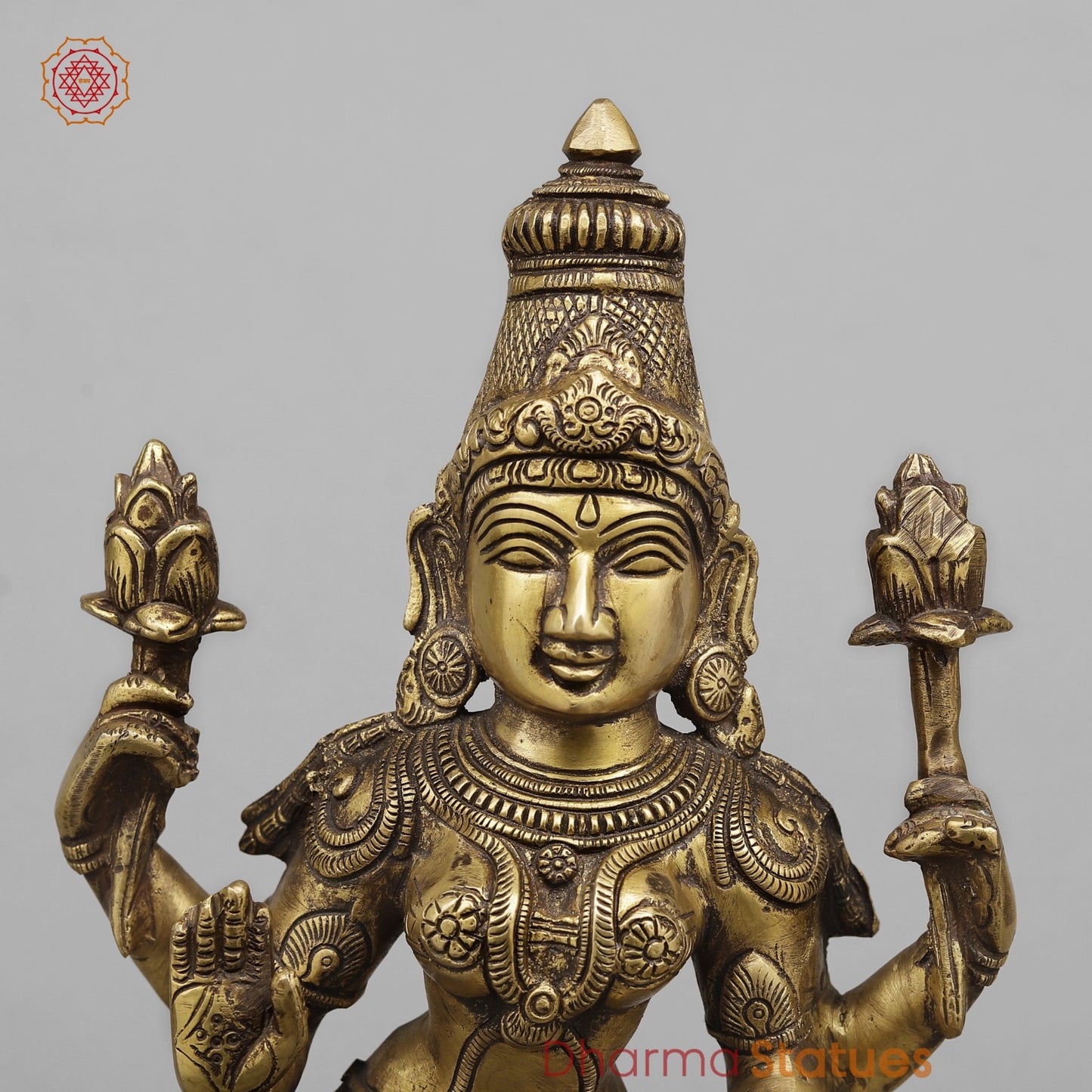 Brass Lakshmi Standing Fine, Antique Finish 17”