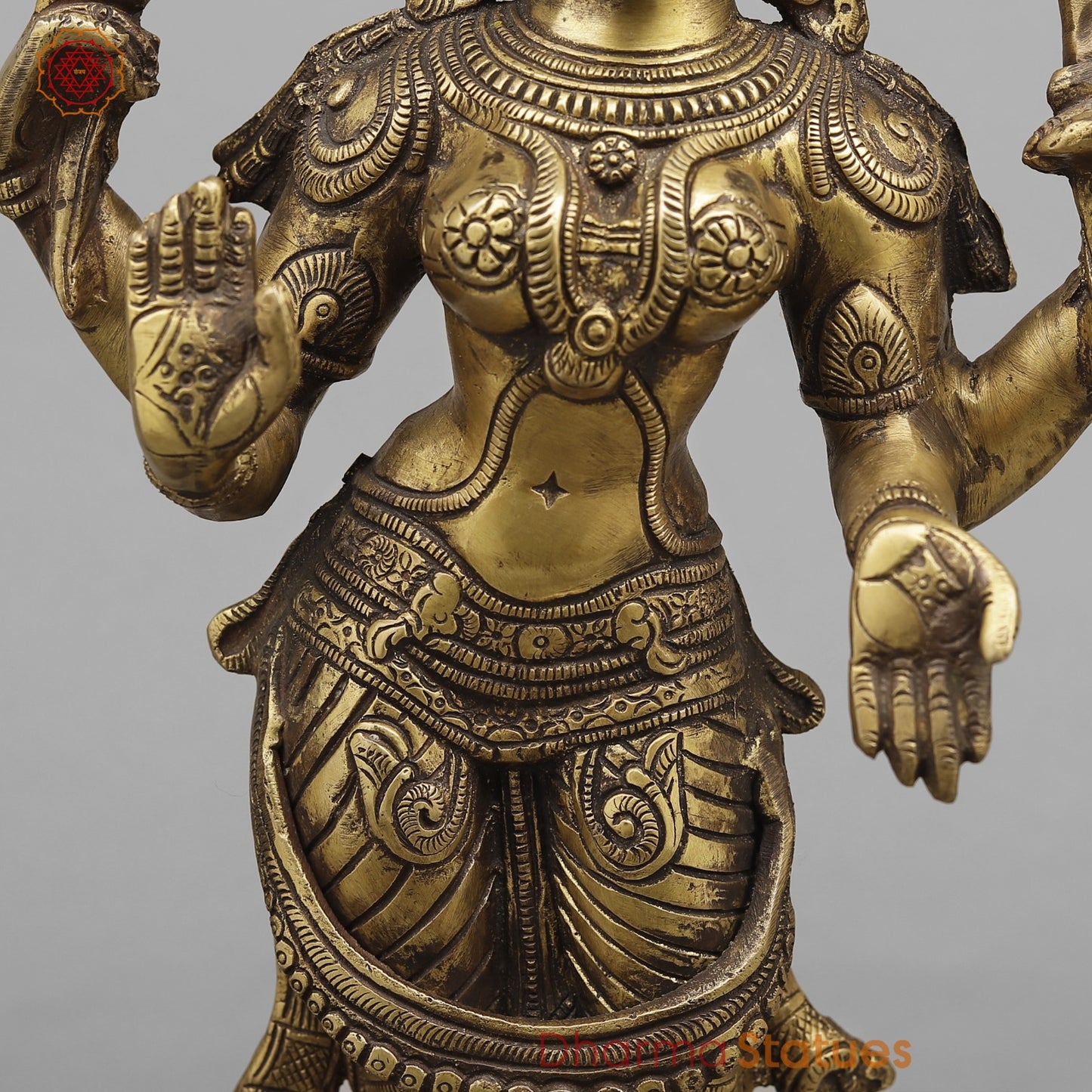 Brass Lakshmi Standing Fine, Antique Finish 17”