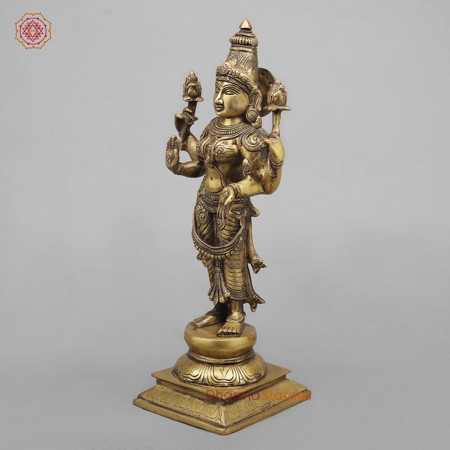 Brass Lakshmi Standing Fine, Antique Finish 17”