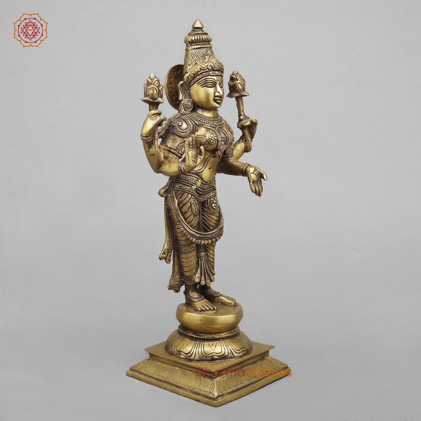 Brass Lakshmi Standing Fine, Antique Finish 17”
