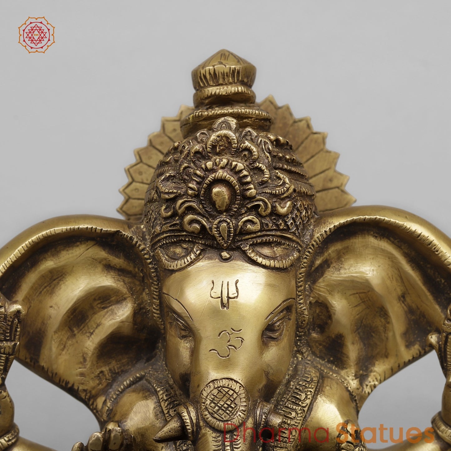 Brass Ganesh with Long Ears, Antique Finish 9”