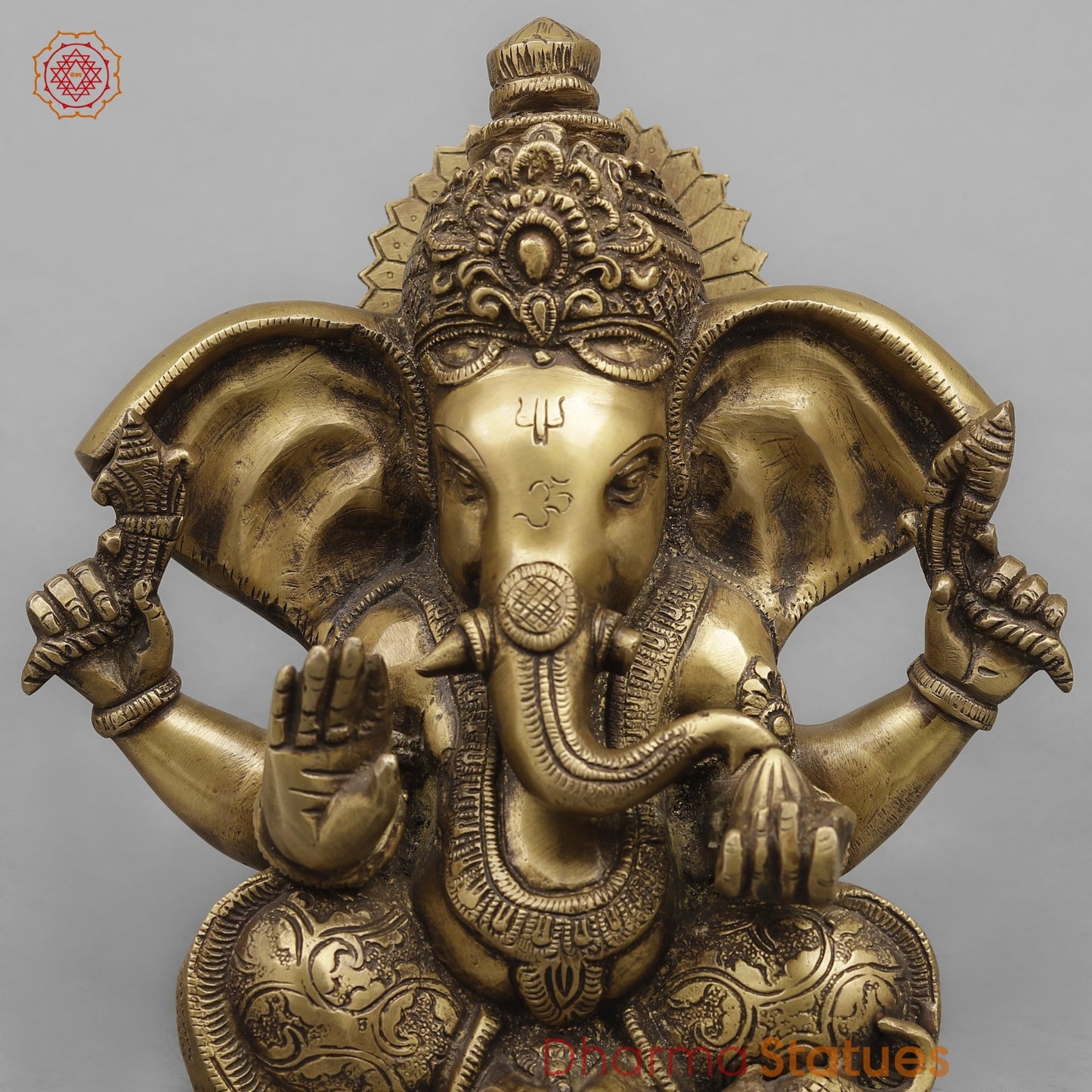 Brass Ganesh with Long Ears, Antique Finish 9”
