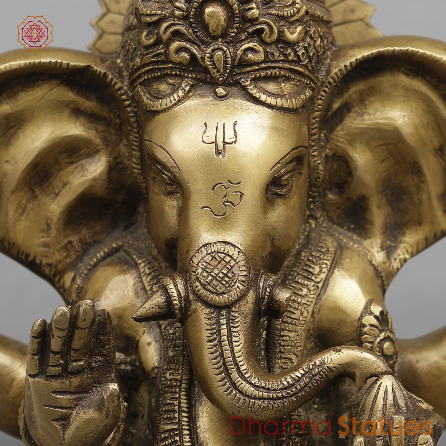 Brass Ganesh with Long Ears, Antique Finish 9”