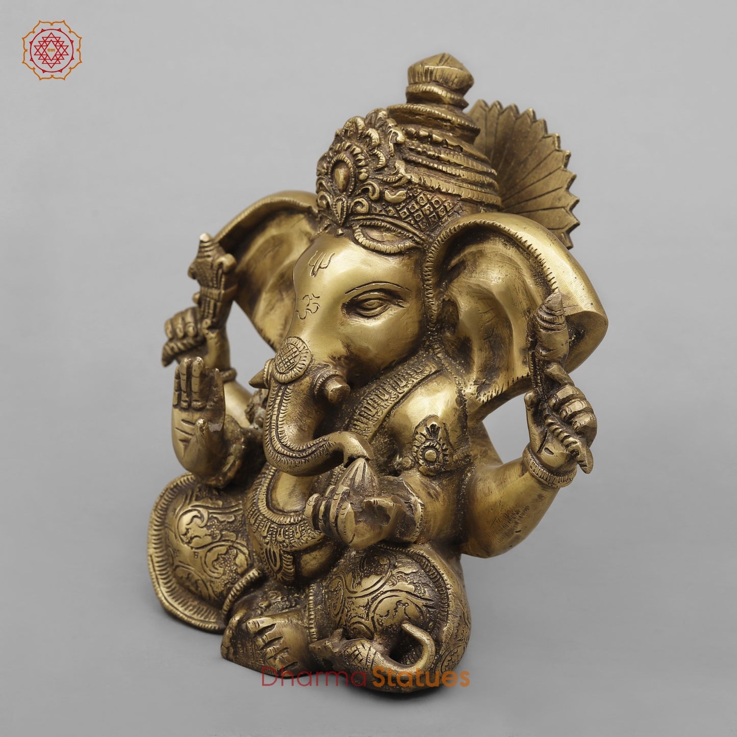 Brass Ganesh with Long Ears, Antique Finish 9”