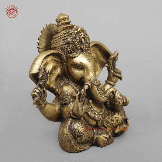 Brass Ganesh with Long Ears, Antique Finish 9”