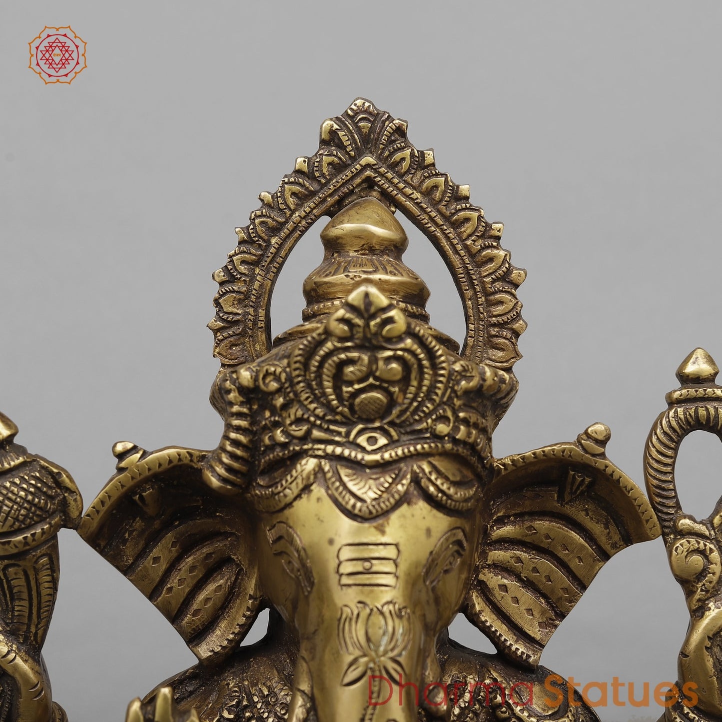 Brass Ganesh Seated on Elephants Fine, Antique Finish 13”