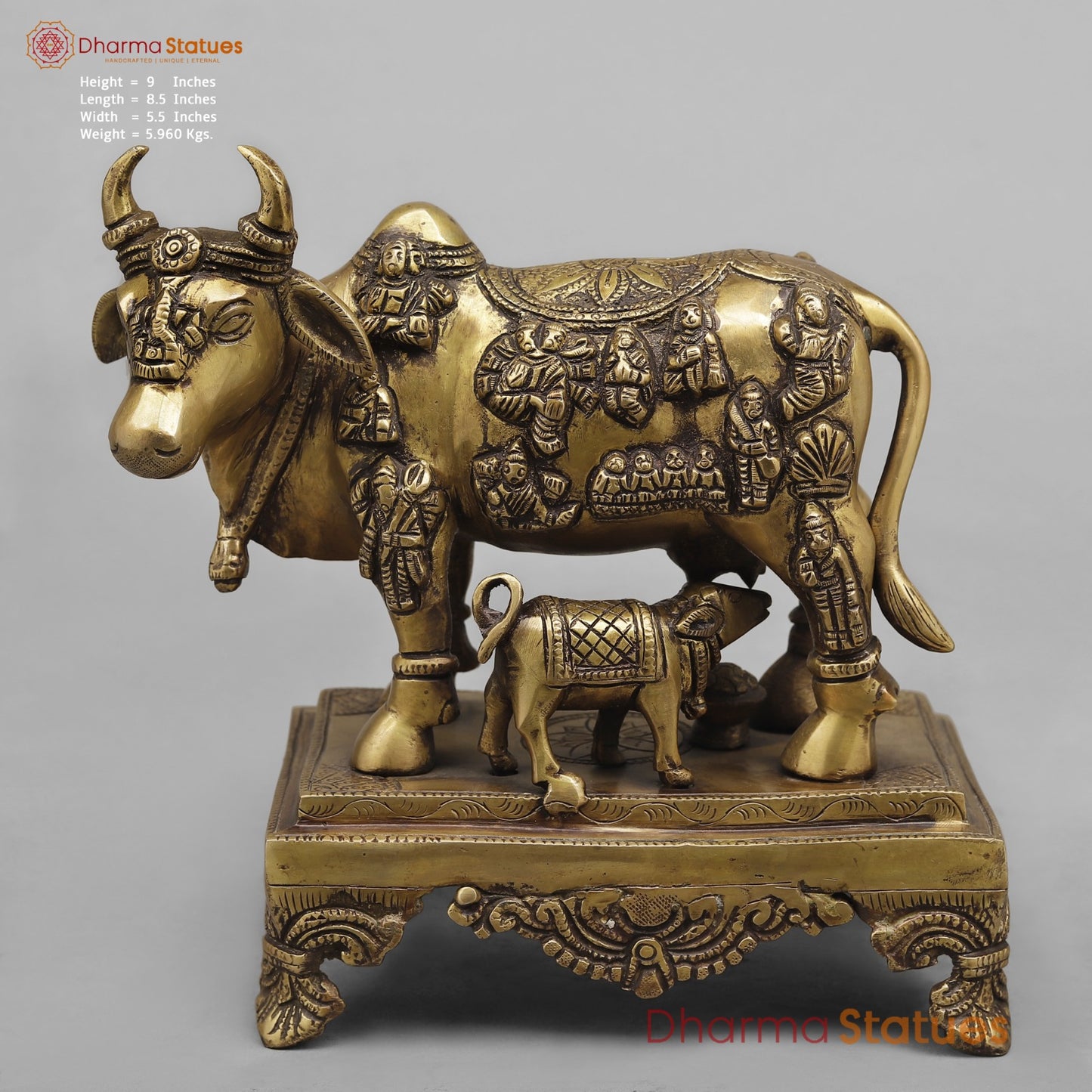 Brass Cow Calf with Gods Fine, Antique Finish 9”