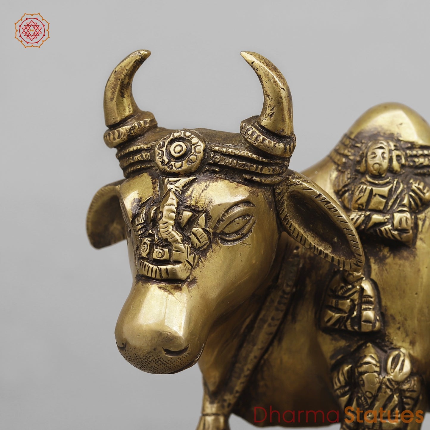 Brass Cow Calf with Gods Fine, Antique Finish 9”