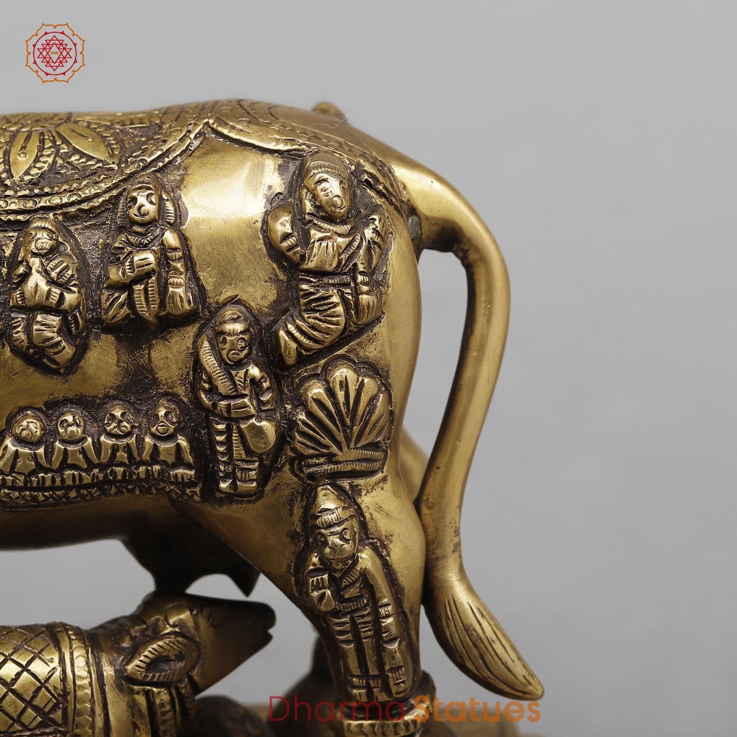 Brass Cow Calf with Gods Fine, Antique Finish 9”