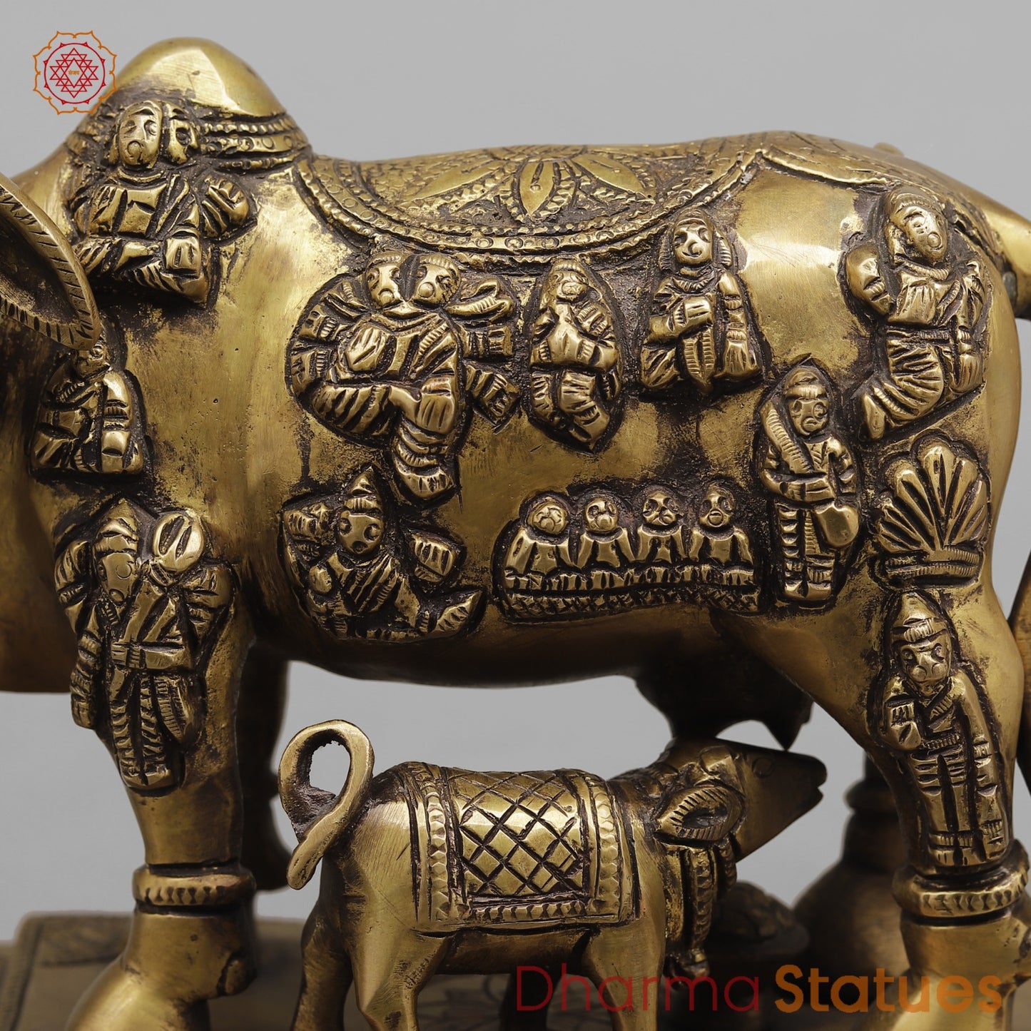 Brass Cow Calf with Gods Fine, Antique Finish 9”
