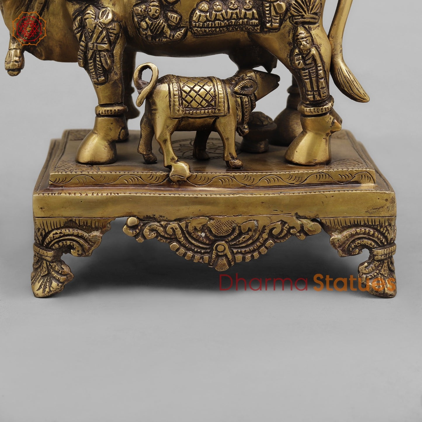 Brass Cow Calf with Gods Fine, Antique Finish 9”