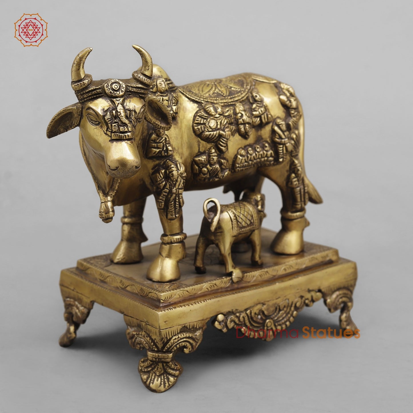 Brass Cow Calf with Gods Fine, Antique Finish 9”