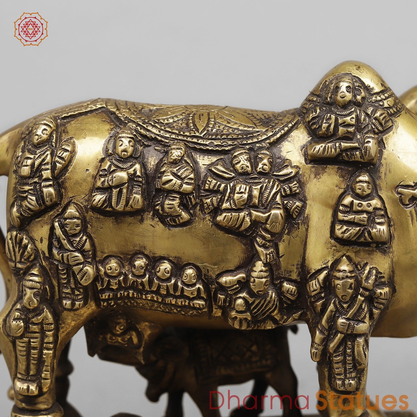Brass Cow Calf with Gods Fine, Antique Finish 9”