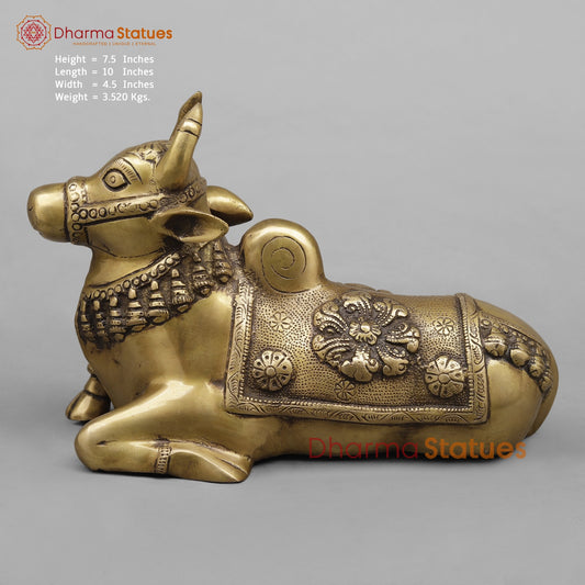 Brass Nandi Seated Fine, Antique Finish 10”