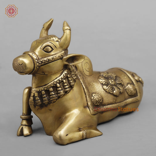 Brass Nandi Seated Fine, Antique Finish 10”