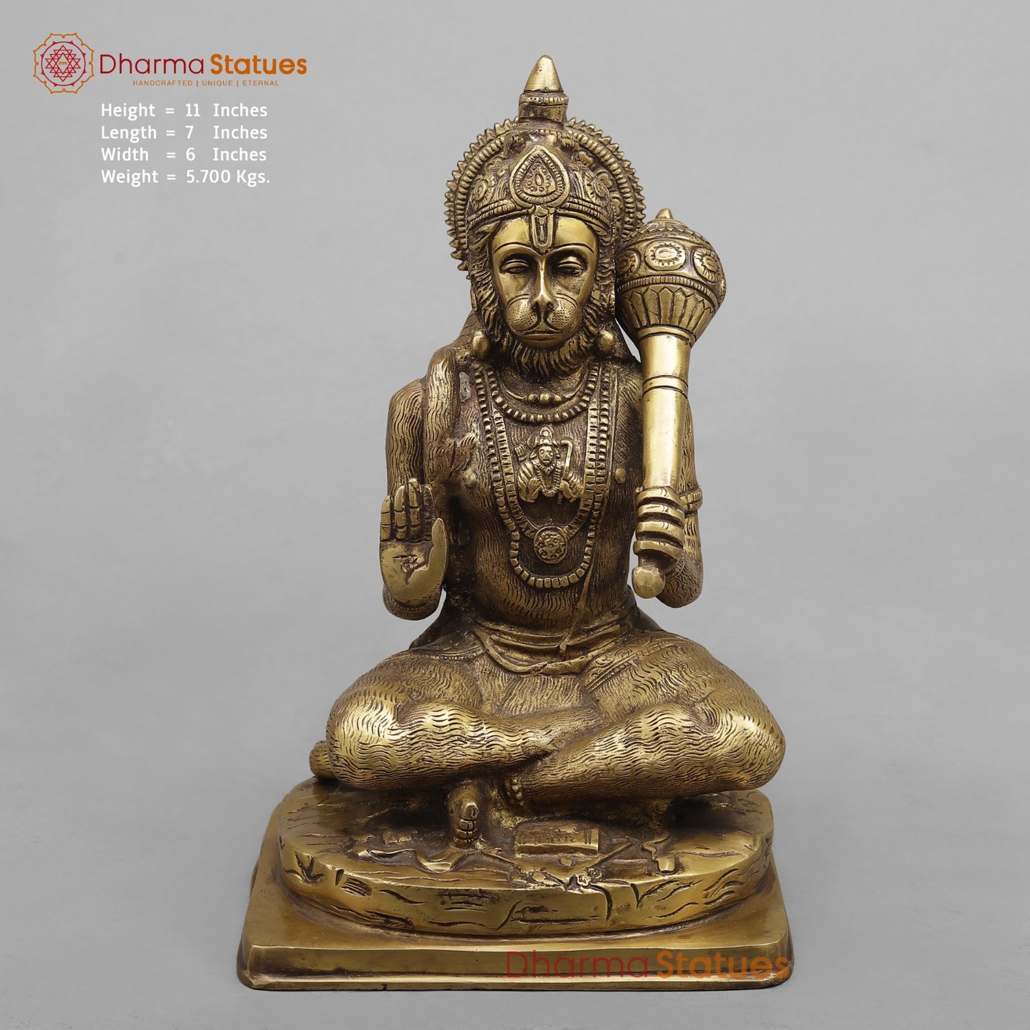 Brass Hanuman ji Blessing, Antique Finish 11”