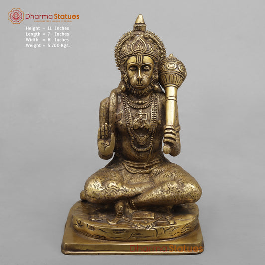 Brass Hanuman ji Blessing, Antique Finish 11”