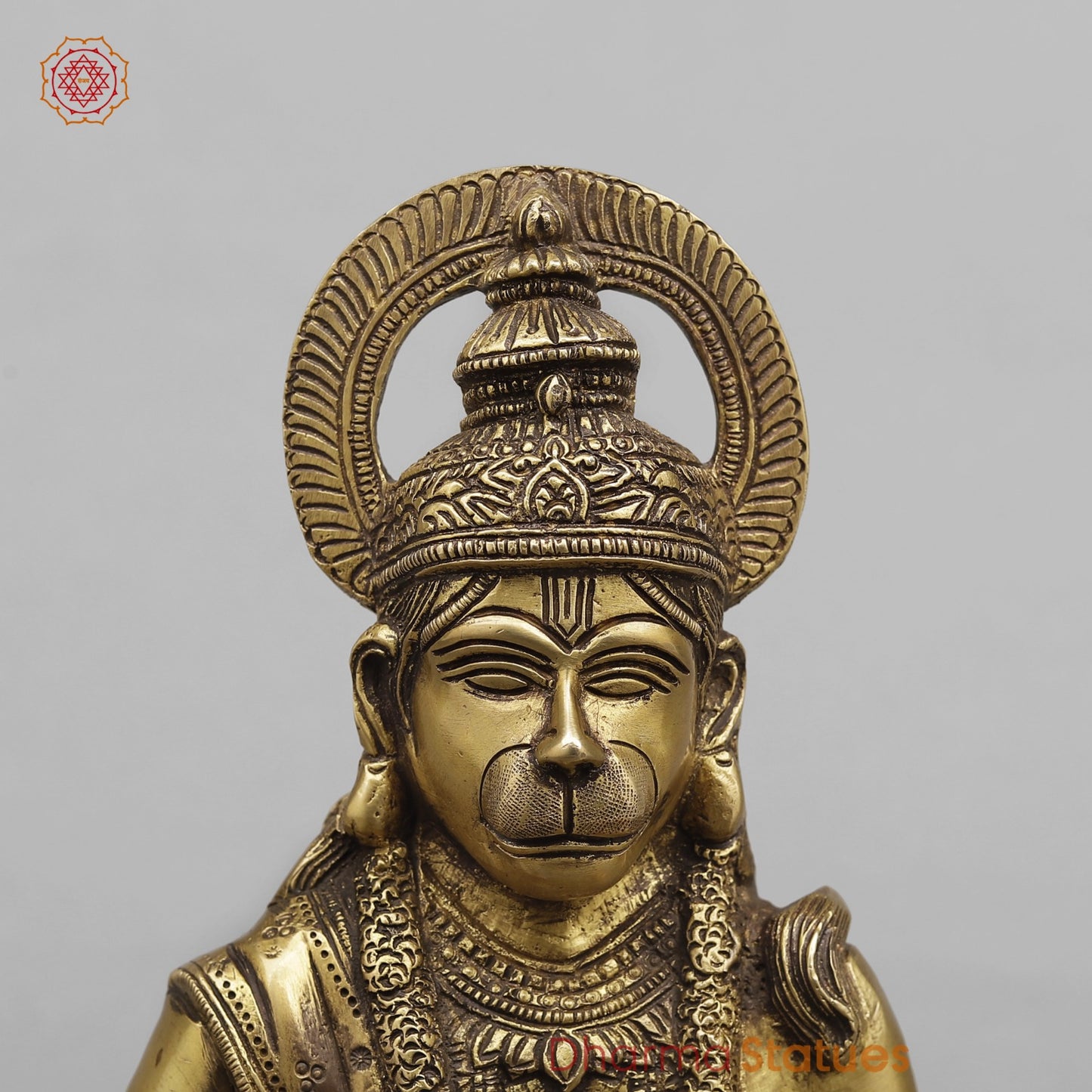Brass Hanuman Ji seated In blessing posture, Antique Finish 12.5”