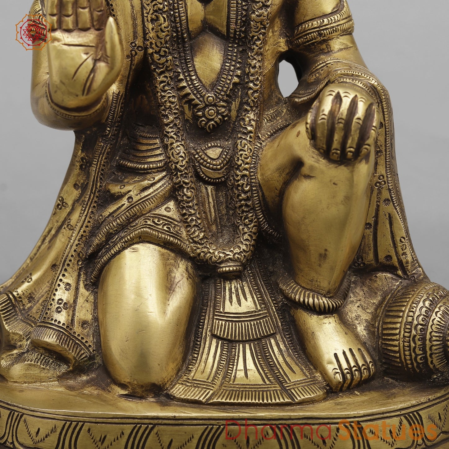Brass Hanuman Ji seated In blessing posture, Antique Finish 12.5”