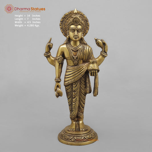 Brass Dhanwantri Standing , Antique Finish 14”