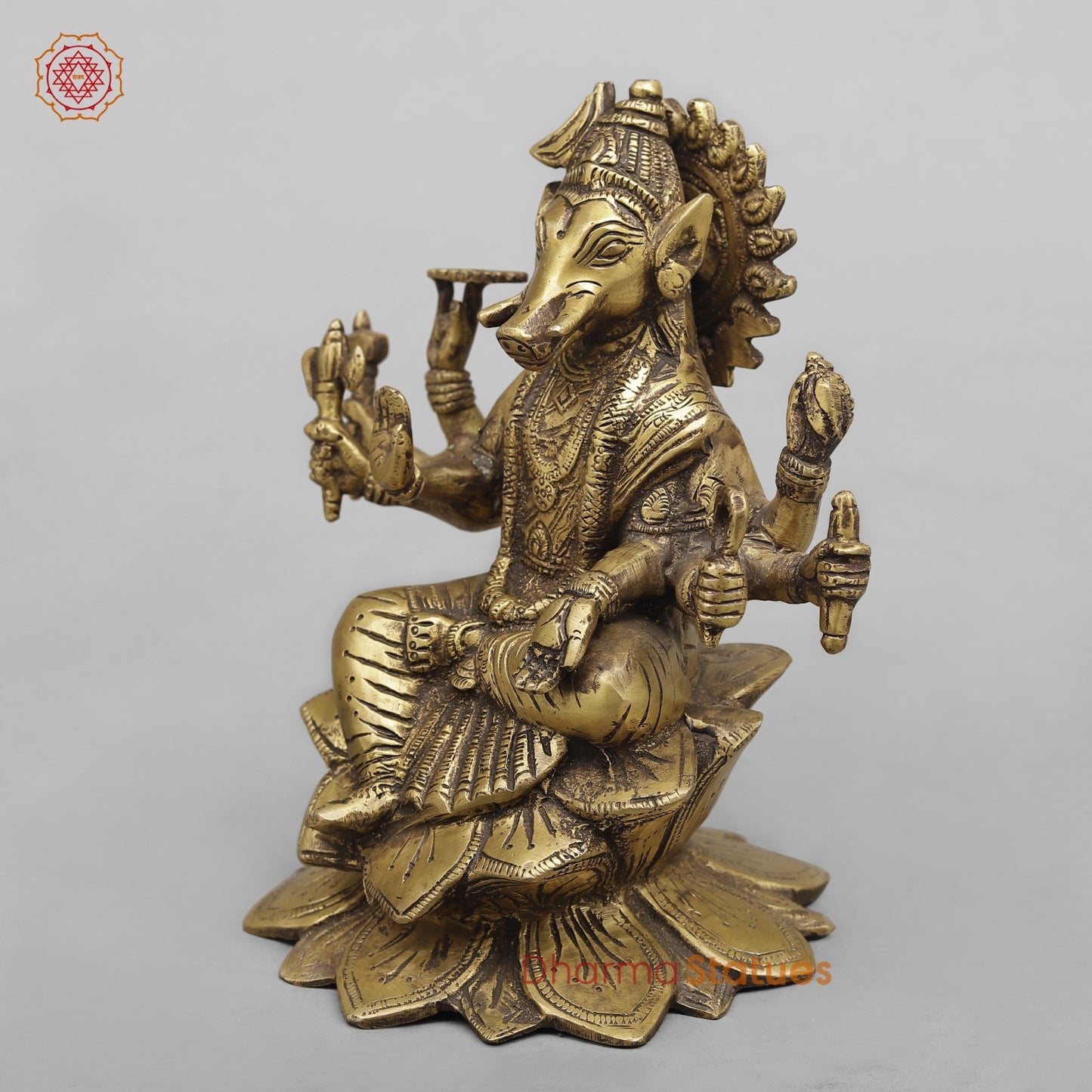 Brass Varahi seated Fine, Antique Finish 8.5”