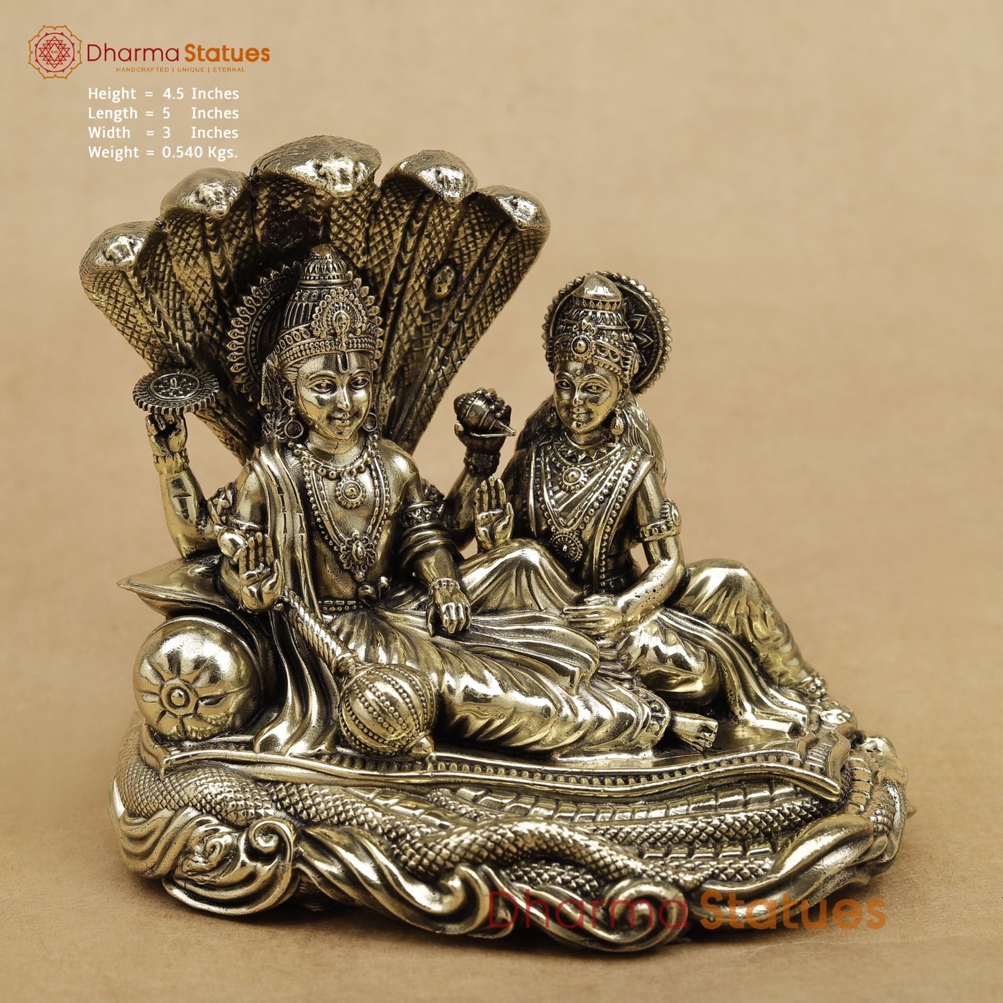 Brass Vishnu Lakshmi Resting Fine 4.5"