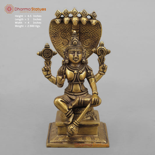 Brass Maha-Abhishekam Vishnu seated , Antique Finish 6.5”