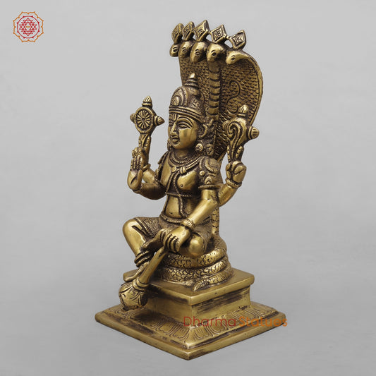 Brass Maha-Abhishekam Vishnu seated , Antique Finish 6.5”