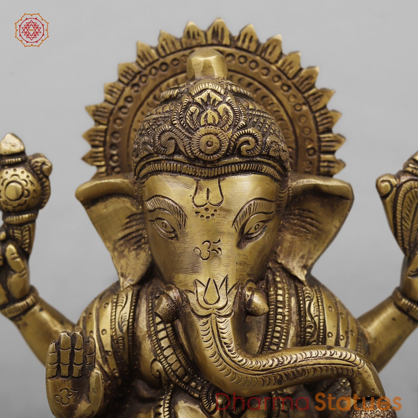 Brass Ashtvinayak Ganesh seated fine, Antique Finish 8”