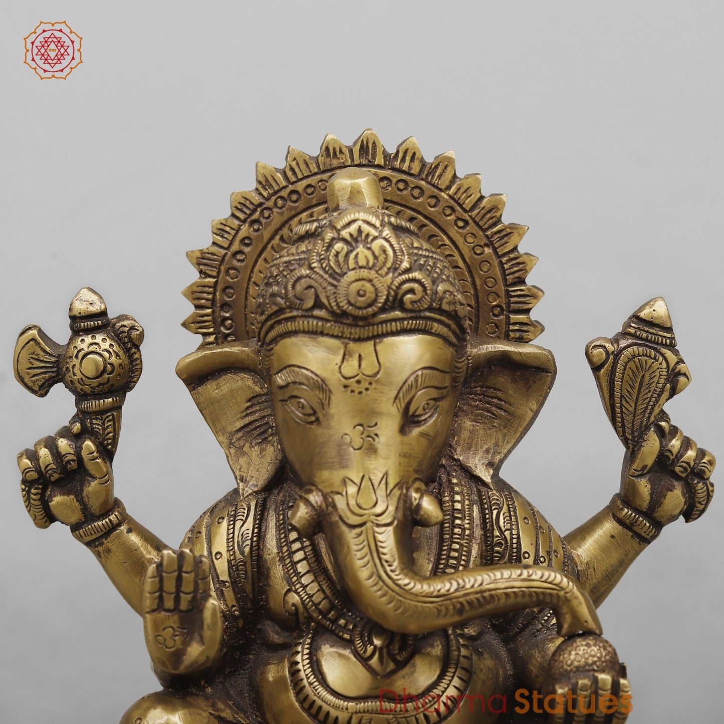 Brass Ashtvinayak Ganesh seated fine, Antique Finish 8”