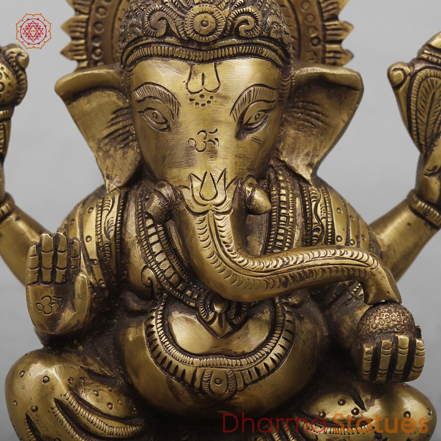 Brass Ashtvinayak Ganesh seated fine, Antique Finish 8”