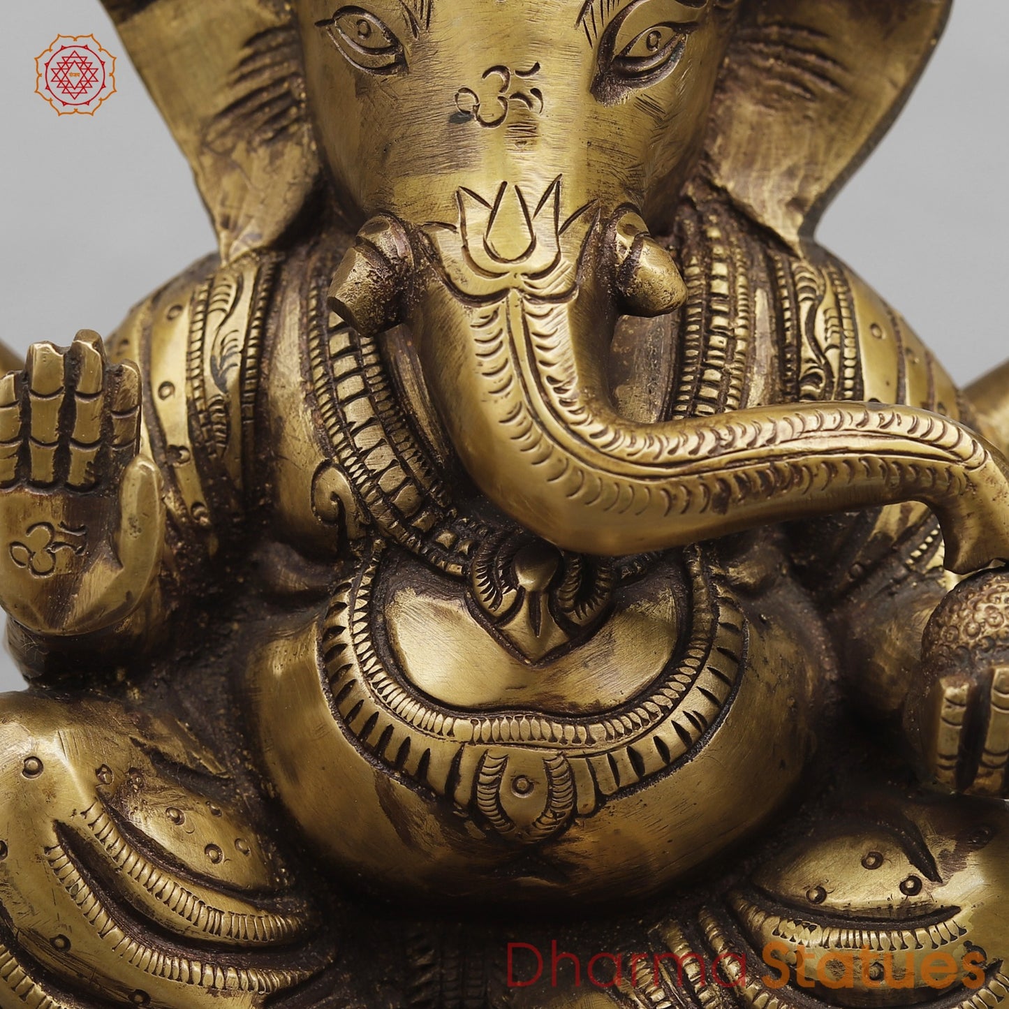Brass Ashtvinayak Ganesh seated fine, Antique Finish 8”