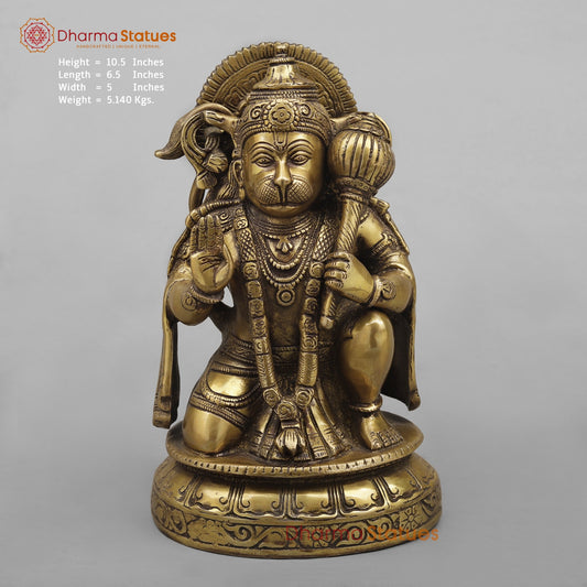 Brass Blessing Hanuman Ji Seated , Antique Finish 10”