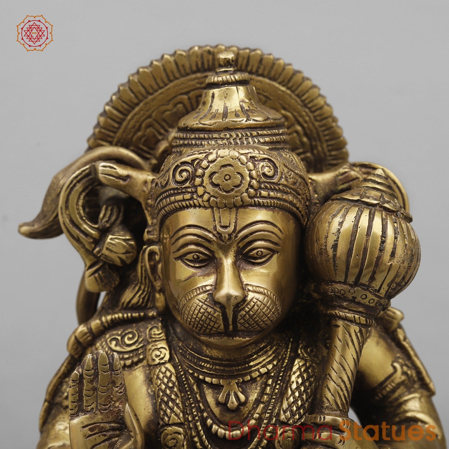 Brass Blessing Hanuman Ji Seated , Antique Finish 10”
