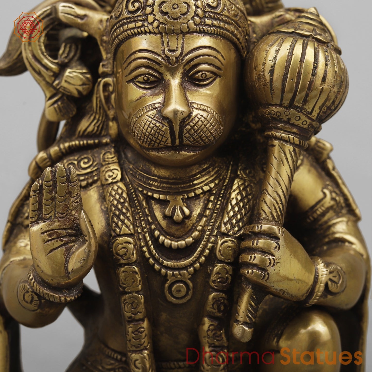Brass Blessing Hanuman Ji Seated , Antique Finish 10”
