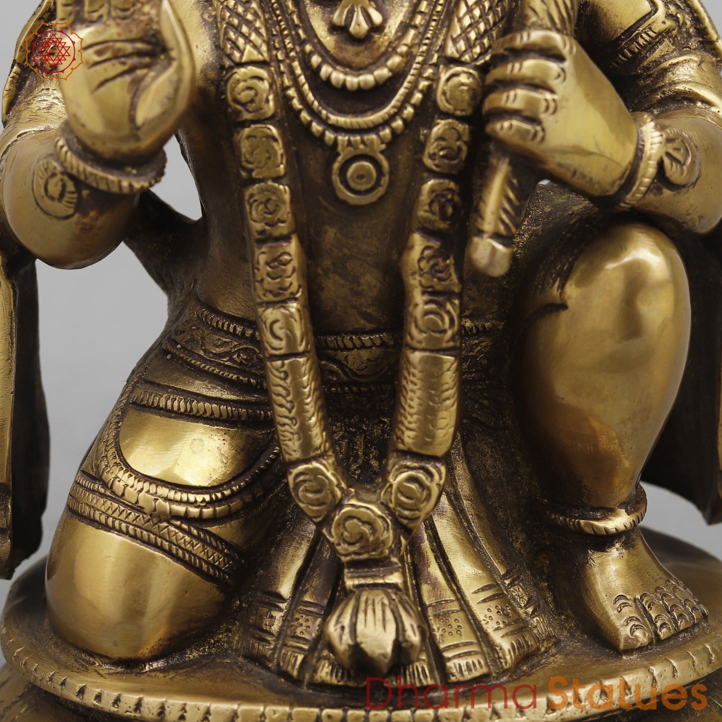 Brass Blessing Hanuman Ji Seated , Antique Finish 10”