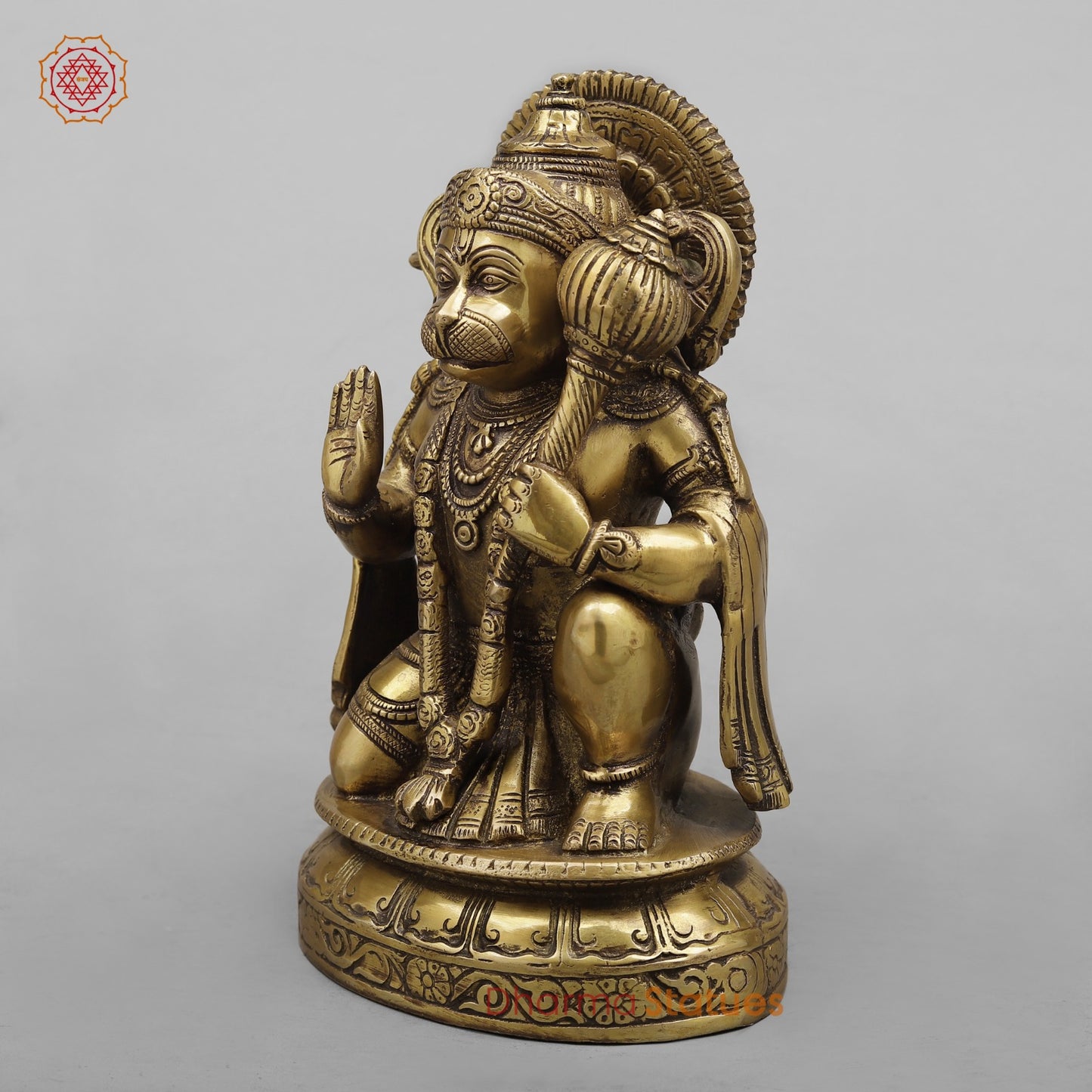 Brass Blessing Hanuman Ji Seated , Antique Finish 10”