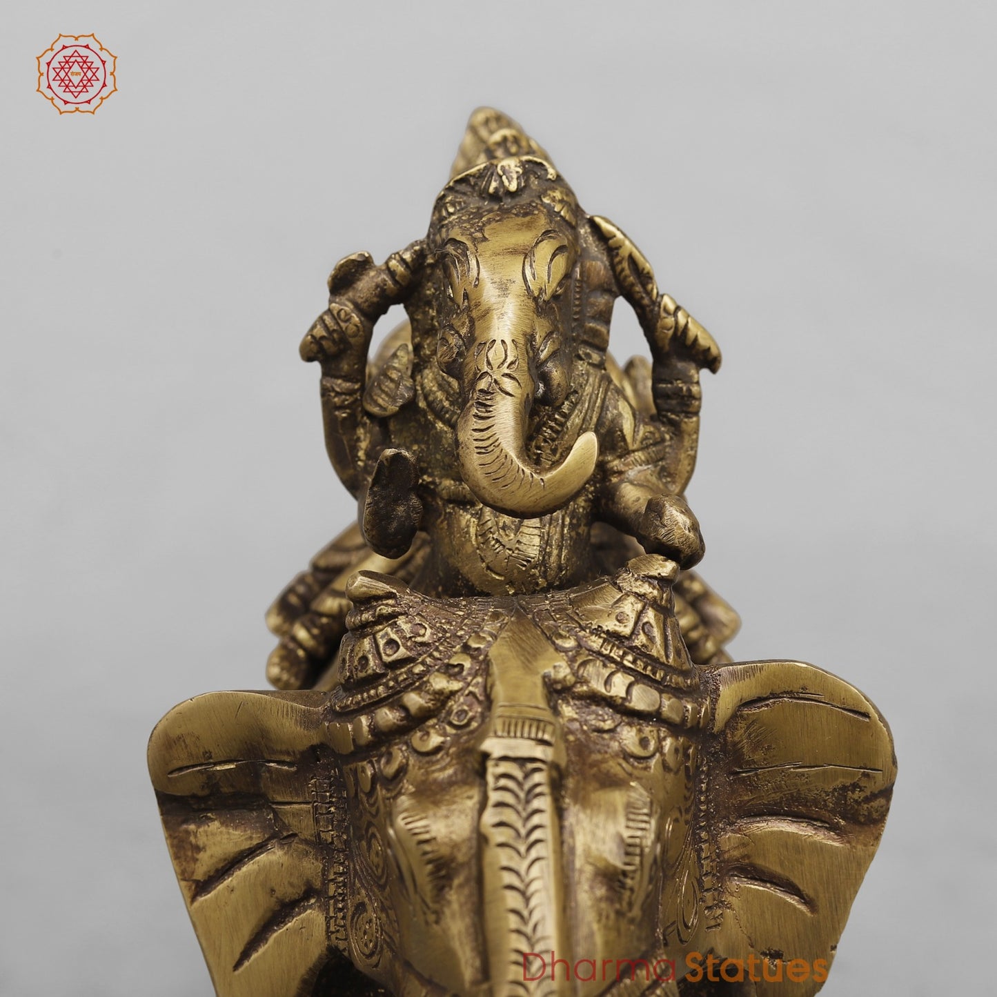 Brass Ganesh And Ridhi Sidhi on Elephant, Antique Finish 7.5”