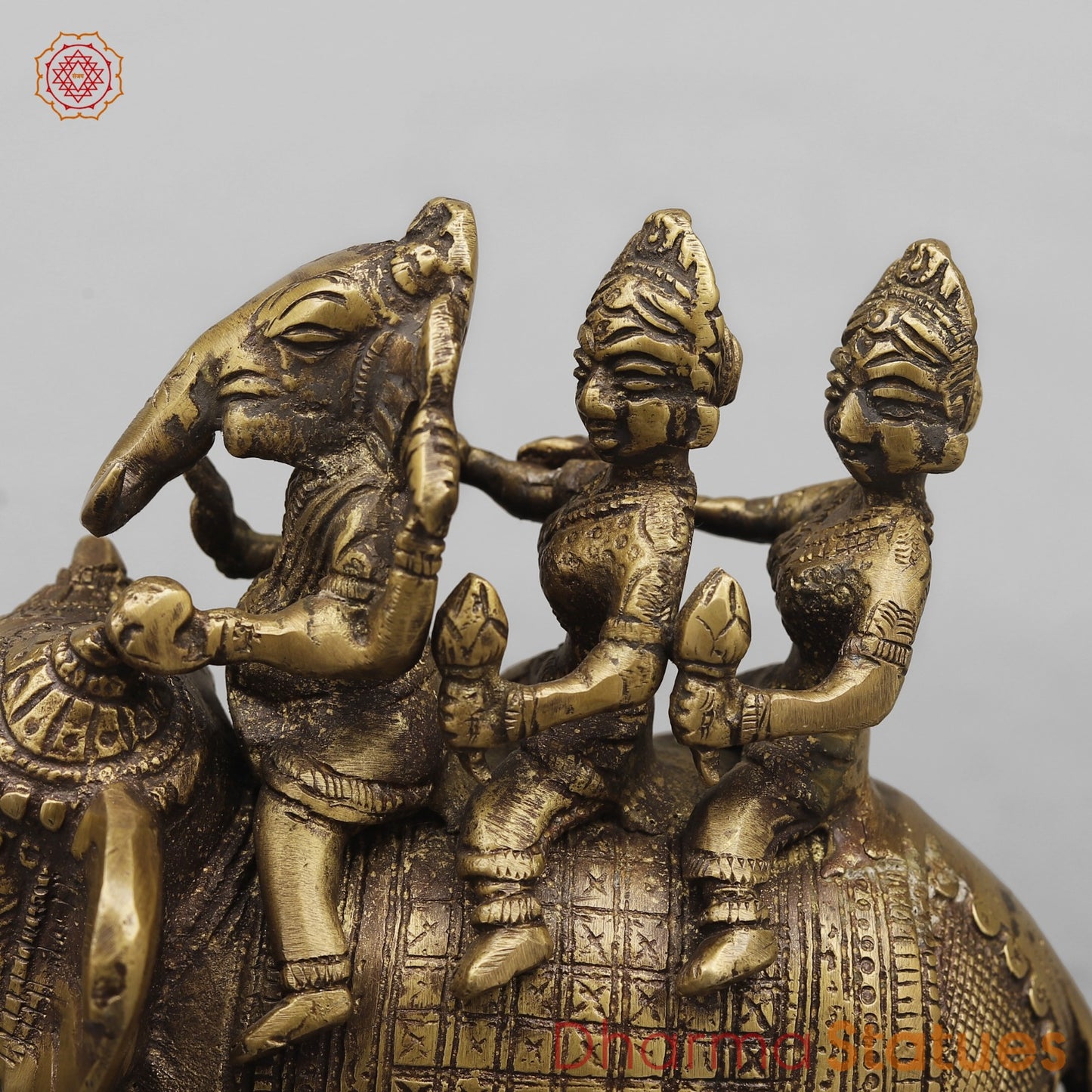 Brass Ganesh And Ridhi Sidhi on Elephant, Antique Finish 7.5”