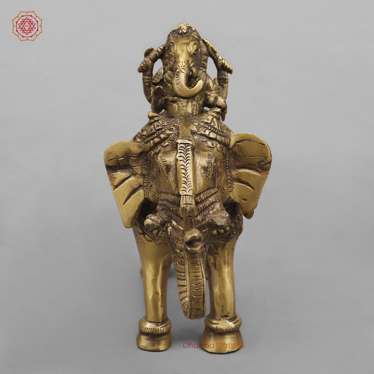 Brass Ganesh And Ridhi Sidhi on Elephant, Antique Finish 7.5”