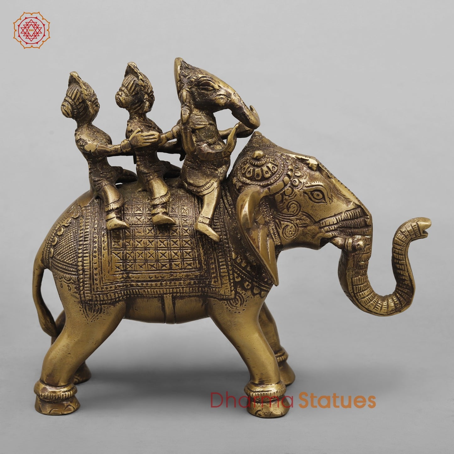 Brass Ganesh And Ridhi Sidhi on Elephant, Antique Finish 7.5”