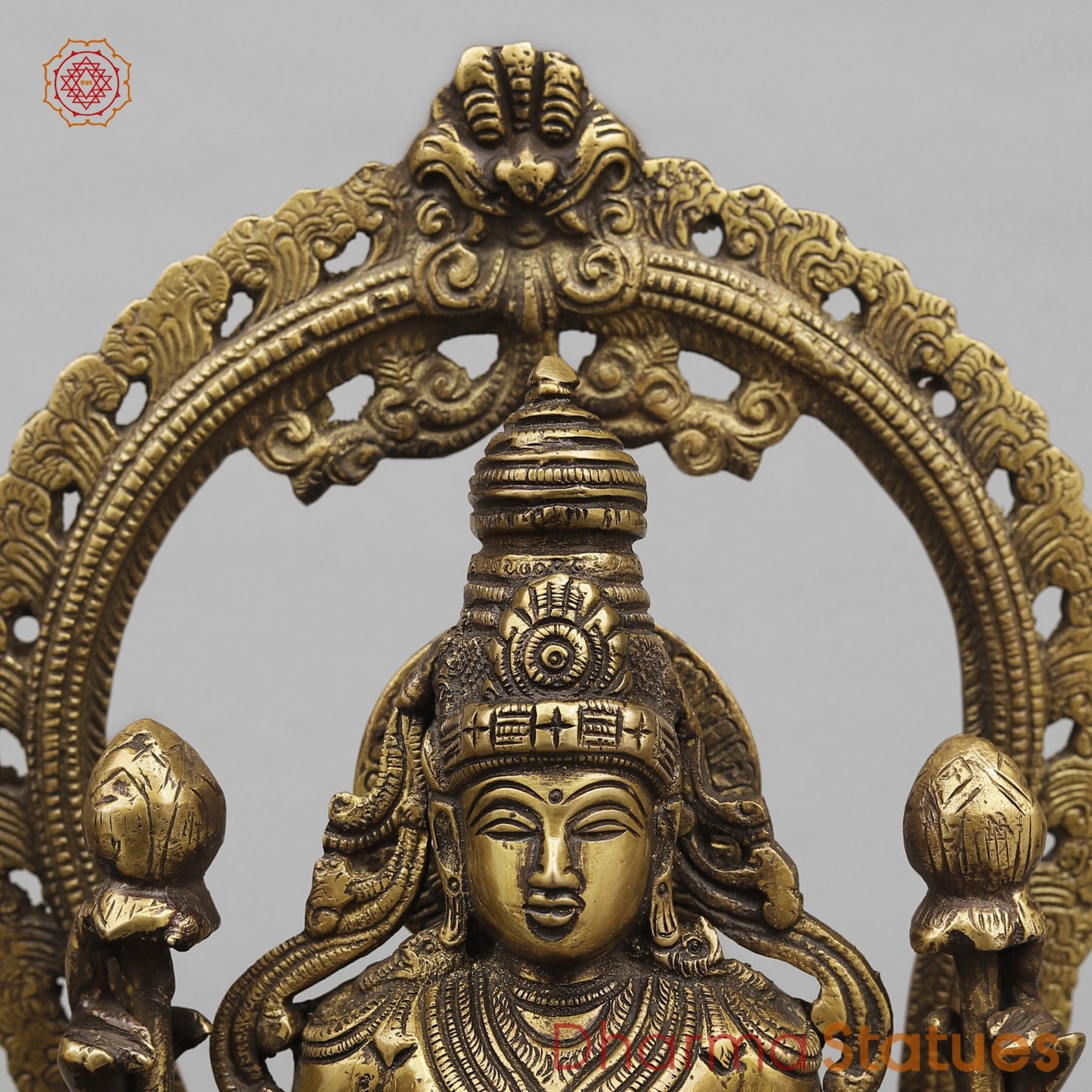 Brass Vishnu And Lakshmi Standing In arch Fine, Antique Finish 16”
