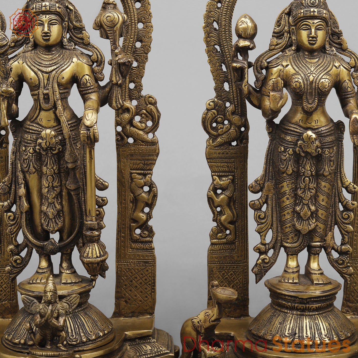Brass Vishnu And Lakshmi Standing In arch Fine, Antique Finish 16”