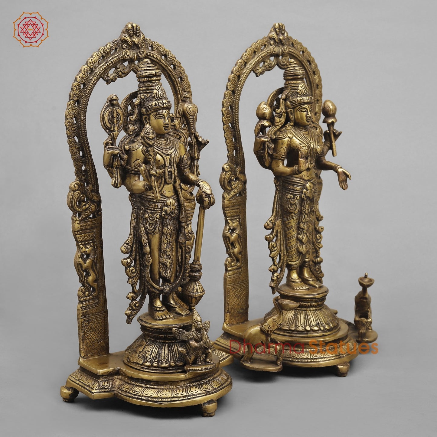 Brass Vishnu And Lakshmi Standing In arch Fine, Antique Finish 16”