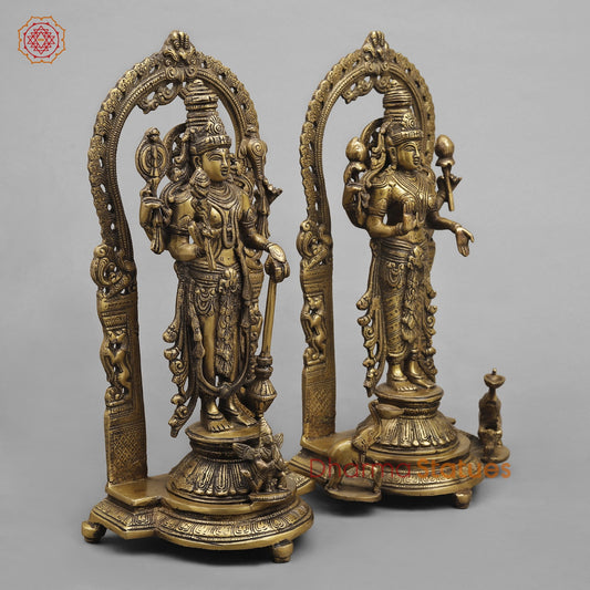 Brass Vishnu And Lakshmi Standing In arch Fine, Antique Finish 16”