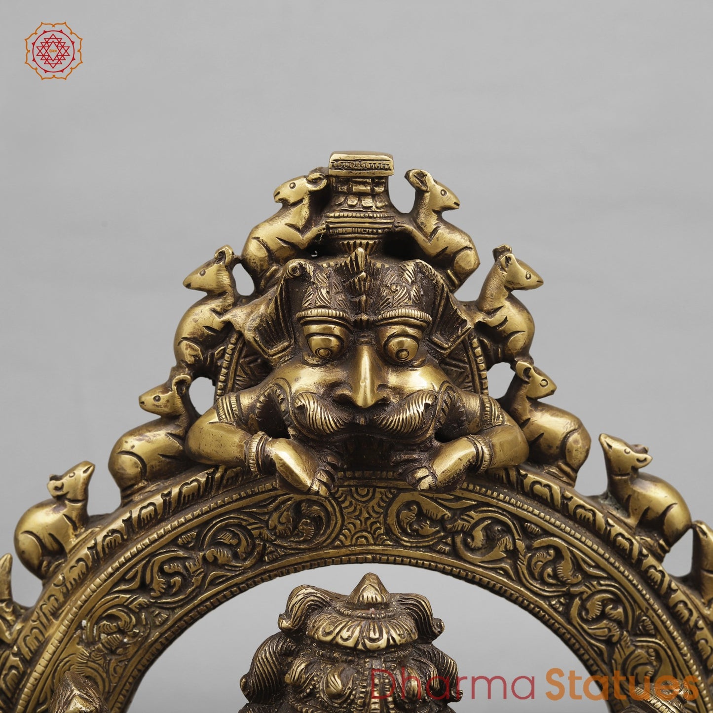 Brass Ganesh With Arch Fine, Antique Finish 19”
