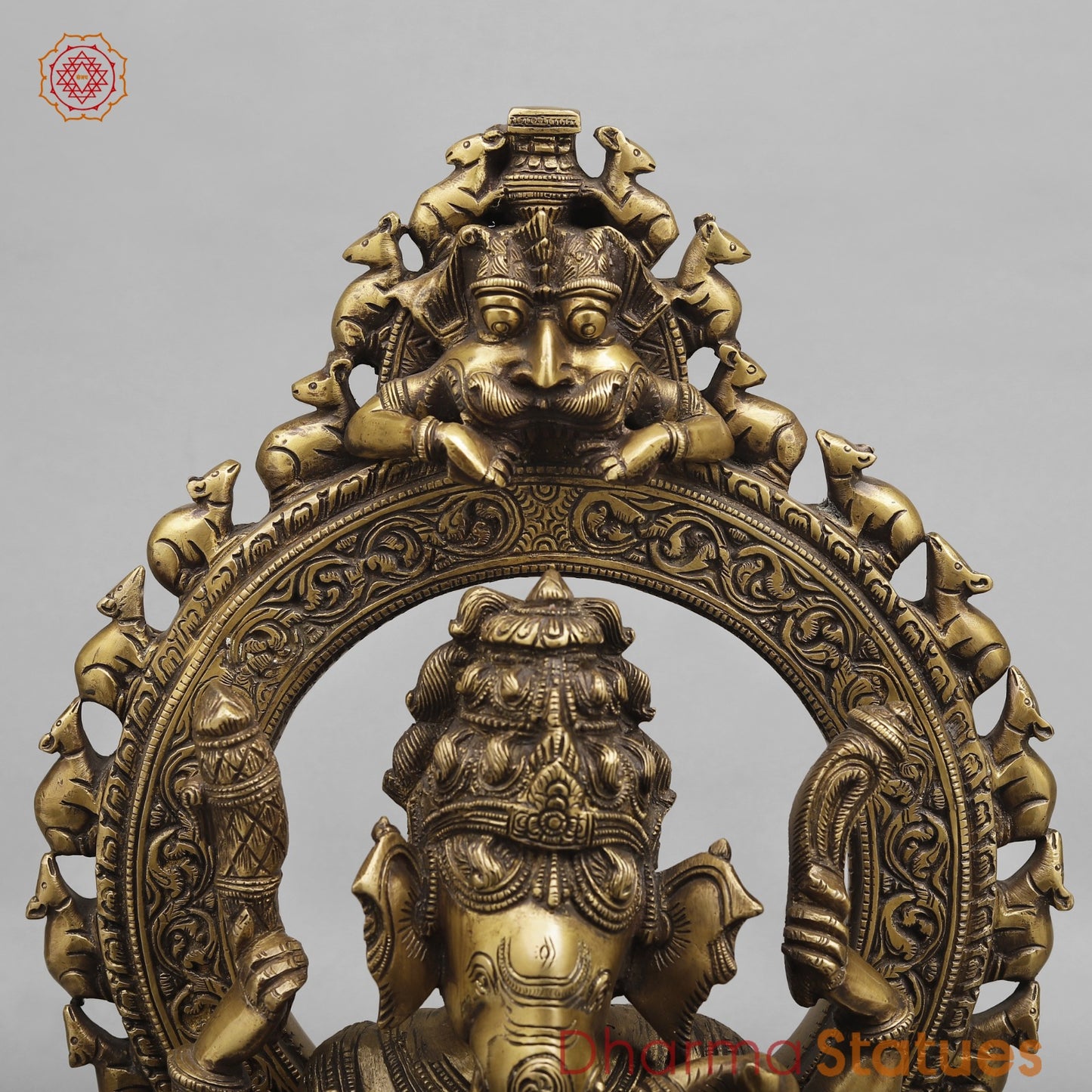 Brass Ganesh With Arch Fine, Antique Finish 19”