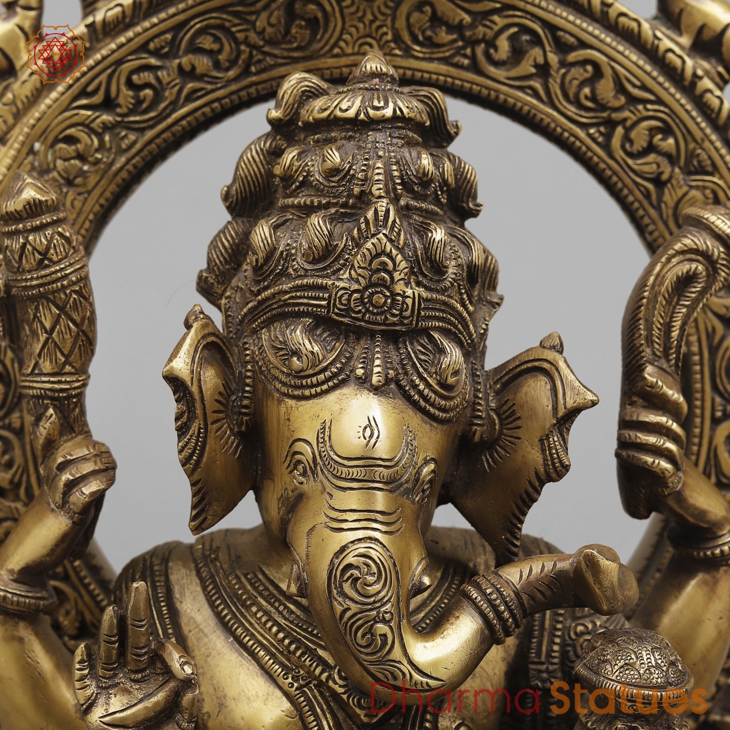 Brass Ganesh With Arch Fine, Antique Finish 19”