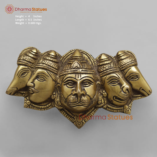 Brass Panchmukhi Hanuman Face Hanging, Antique Finish 6.5”